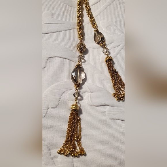 Goldtone Traci Lynn large rope chain dangle necklace statement - Picture 2 of 6